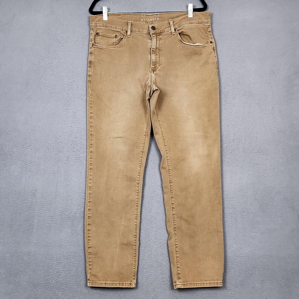 Mott & Bow Slim Mercer Khaki Jeans Mens 35x30 Beige Slim Straight Stretch Denim
